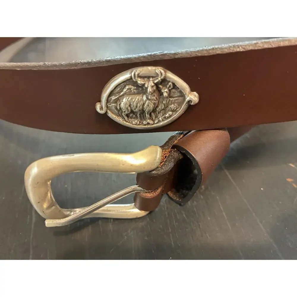 Brown Genuine Leather Belt with 4 Deer Hunting Conchos Size 46